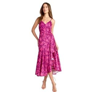 NY&C Cocktail Wrap Dress in Bright Pink Floral NWT - Large